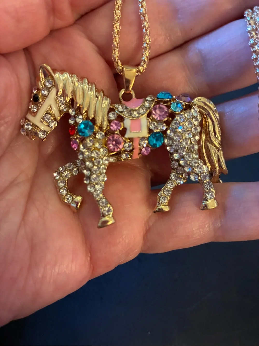 Gold-Tone Multicolor Crystal Horse Pendant Necklace with moveable tail.